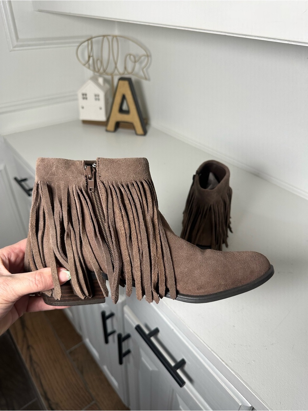 Steve Madden Ranco Fringe Ankle Boots Womens 8.5M Taupe Boho Western Booties - Picture 6 of 8